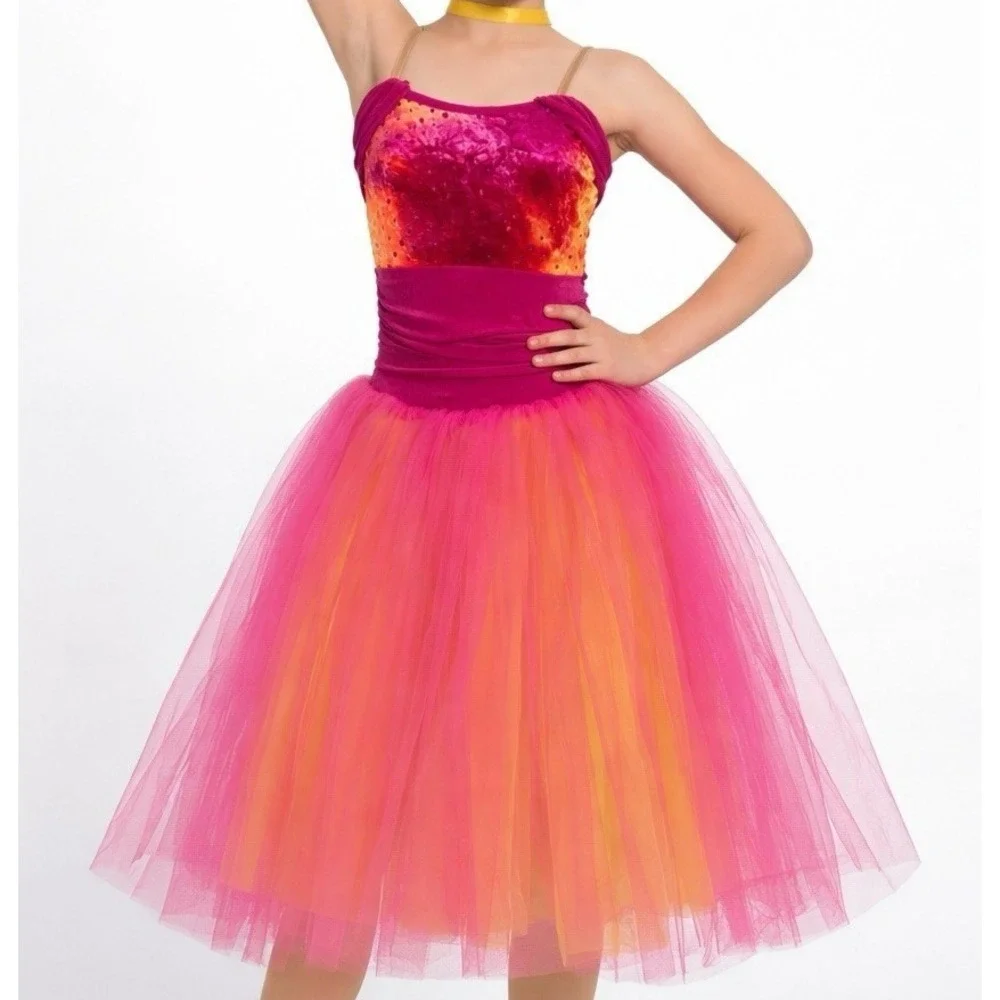 Weissman Tutu Dress Dance Costume Size Child Large Ombre Pink Orange Shimmer